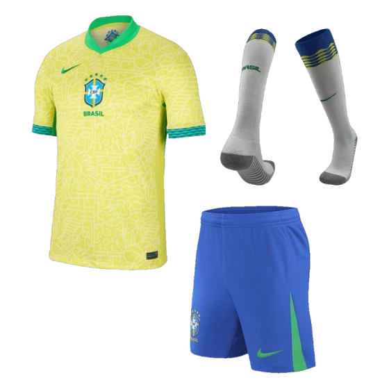 Kids Brazil Custom Home Full Soccer Kits 2024