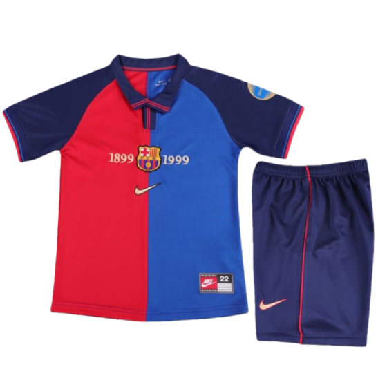 1999/2000 Retro Barcelona Home Kids 100th Anniversary Version Football jersey kit