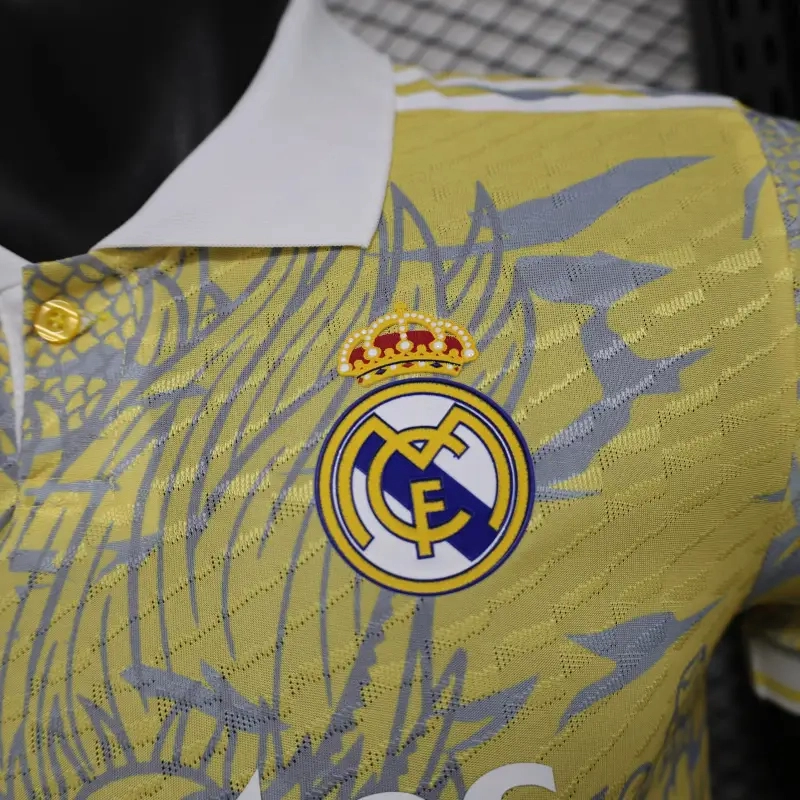 2025-26 Real Madrid Men's Polo Shirt Dragon Pattern Yellow Jersey