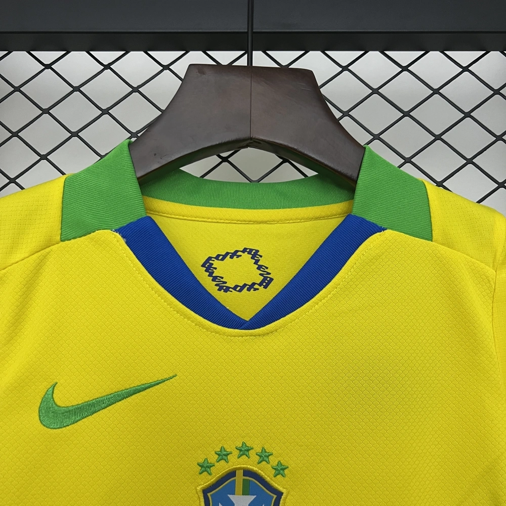2025 Brazil Home Kids Football jersey Kits Fan edition