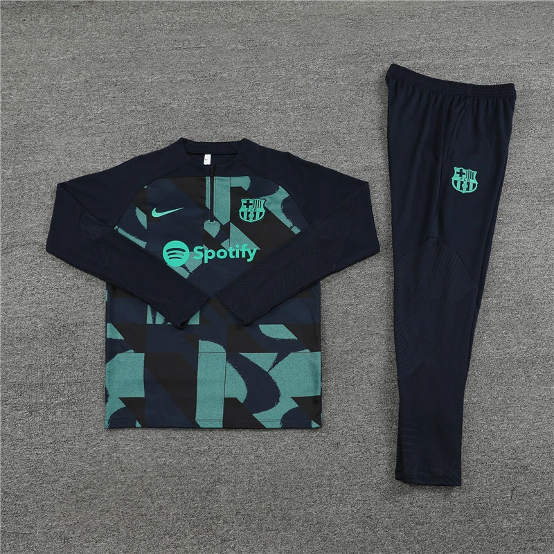 23-24 Barcelona Adults And Kids Training Suits Black&Green Tracksuits Jerseys